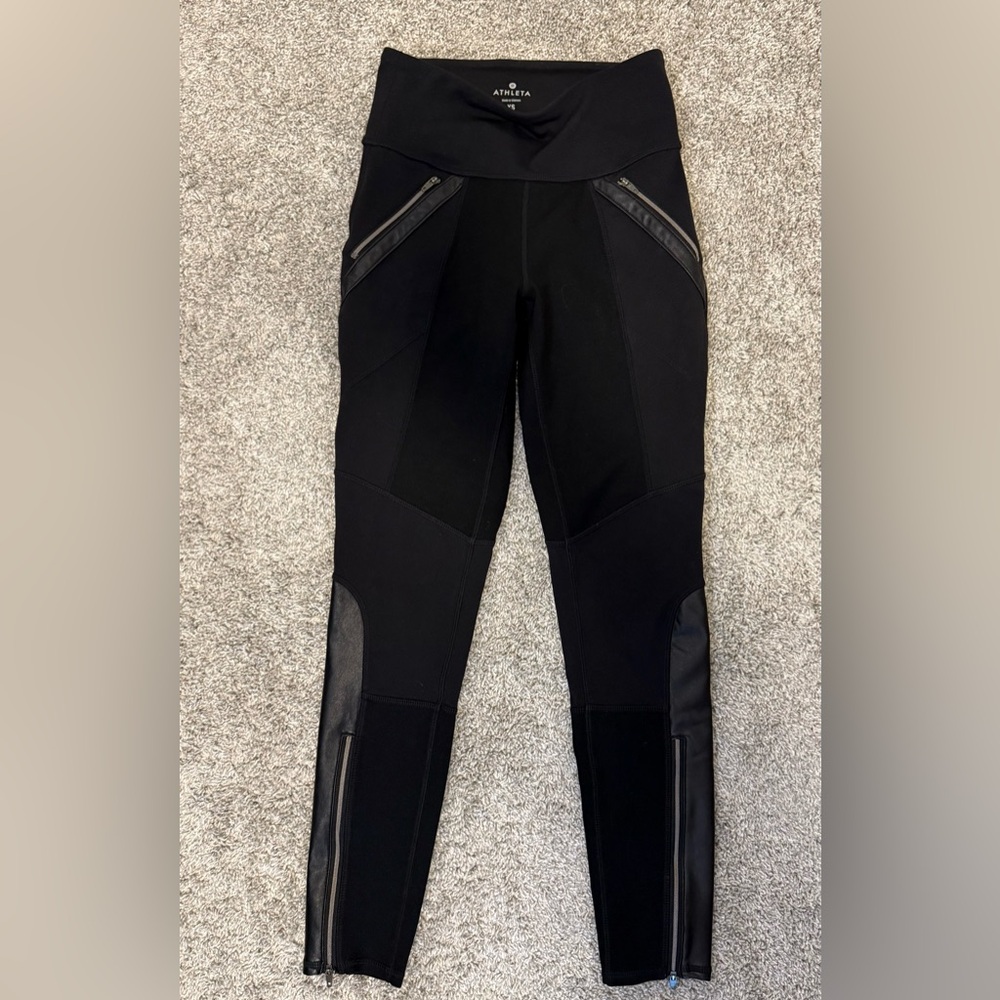 Athleta Luxe Ponte Leggings Pants Black Faux Leather Size XS